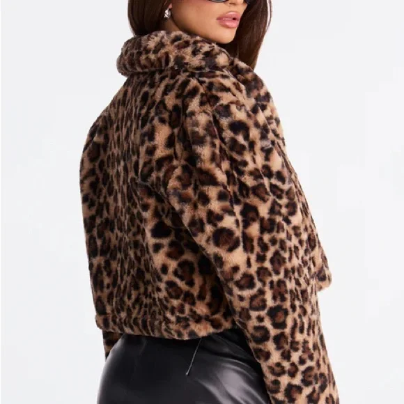 Fashion Nova Felicia Leopard Print Faux Fur Coat Size Large NWT - Picture 4 of 4